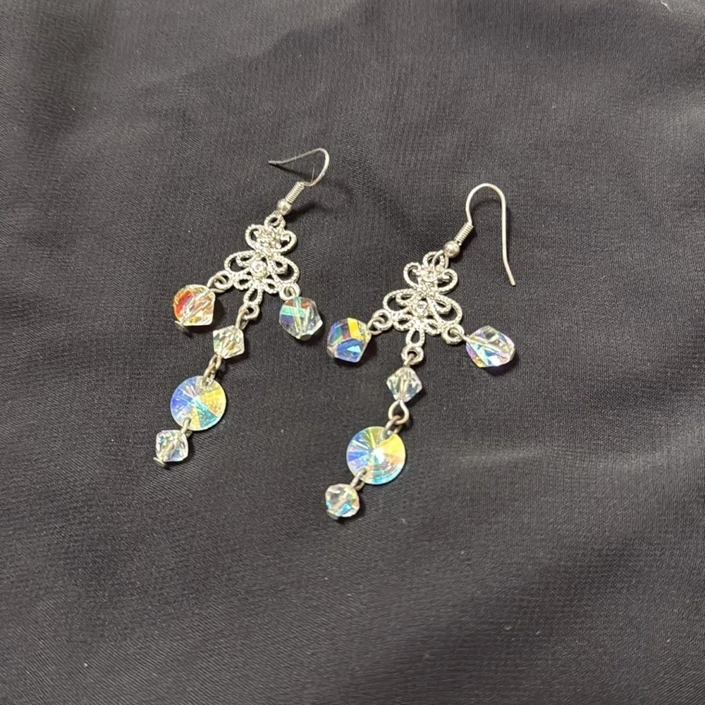Custom Elegant Silver Bridal Dangle Earrings with Crystal and rhinestone Accents